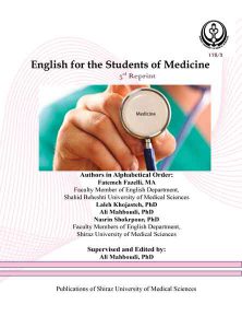 انگلیسی تخصصی پزشکی English for Students of Medicine